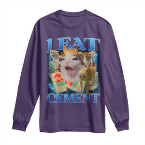 I Eat Cement Cursed Cat Long Sleeve Shirt Funny Cat Meme Ironic TS10 Purple Print Your Wear