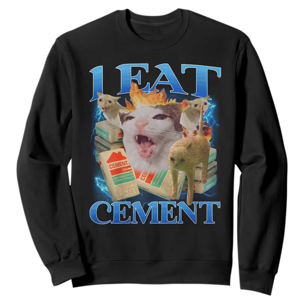 I Eat Cement Cursed Cat Sweatshirt Funny Cat Meme Ironic TS10 Black Print Your Wear