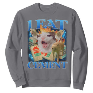I Eat Cement Cursed Cat Sweatshirt Funny Cat Meme Ironic TS10 Charcoal Print Your Wear