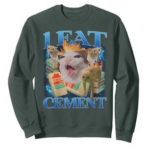 I Eat Cement Cursed Cat Sweatshirt Funny Cat Meme Ironic TS10 Dark Forest Green Print Your Wear
