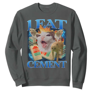 I Eat Cement Cursed Cat Sweatshirt Funny Cat Meme Ironic TS10 Dark Heather Print Your Wear