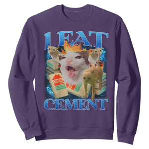 I Eat Cement Cursed Cat Sweatshirt Funny Cat Meme Ironic TS10 Purple Print Your Wear