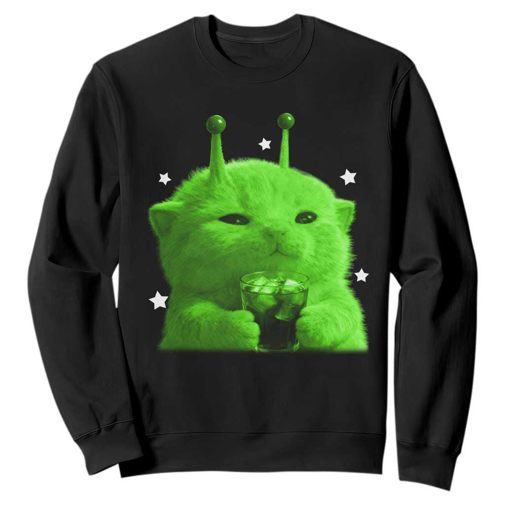 Funny Alien Cat Meme Sweatshirt Funny Kitten 90s Retro Vintage Graphic Weird Cats Y2k TS10 Black Print Your Wear