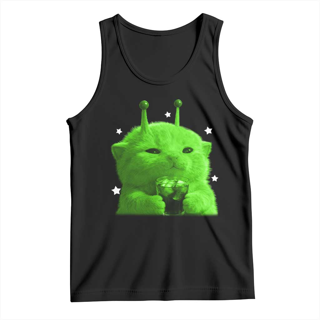 Funny Alien Cat Meme Tank Top Funny Kitten 90s Retro Vintage Graphic Weird Cats Y2k TS10 Black Print Your Wear