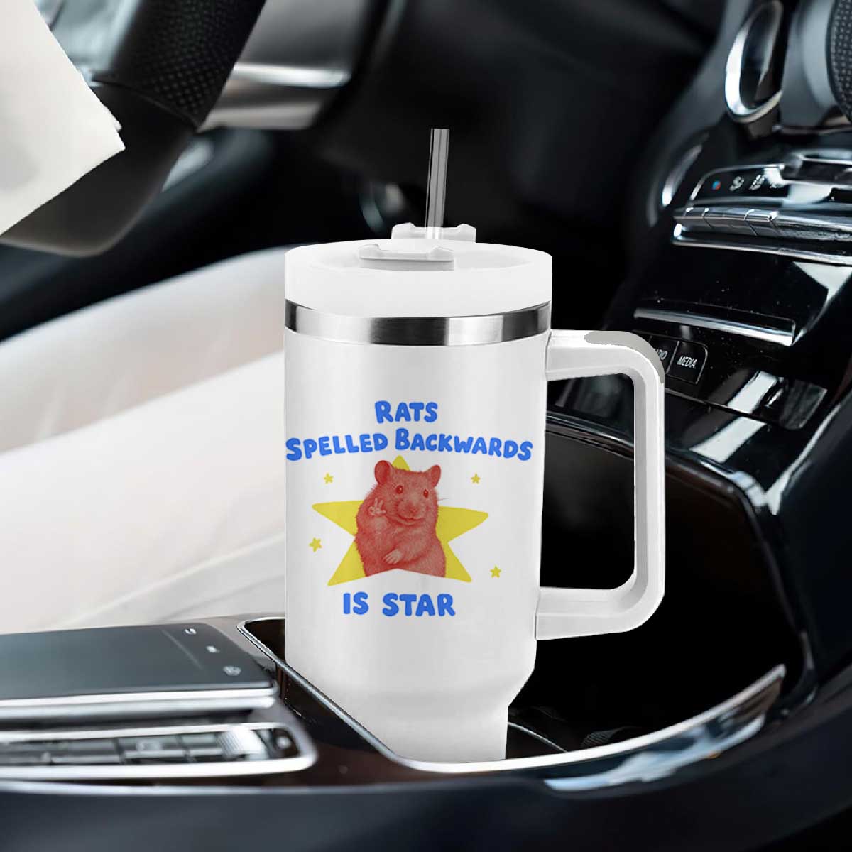 Rats Spelled Backwards Is Star Tumbler With Handle Sarcastic Rat Meme TS10 Print Your Wear