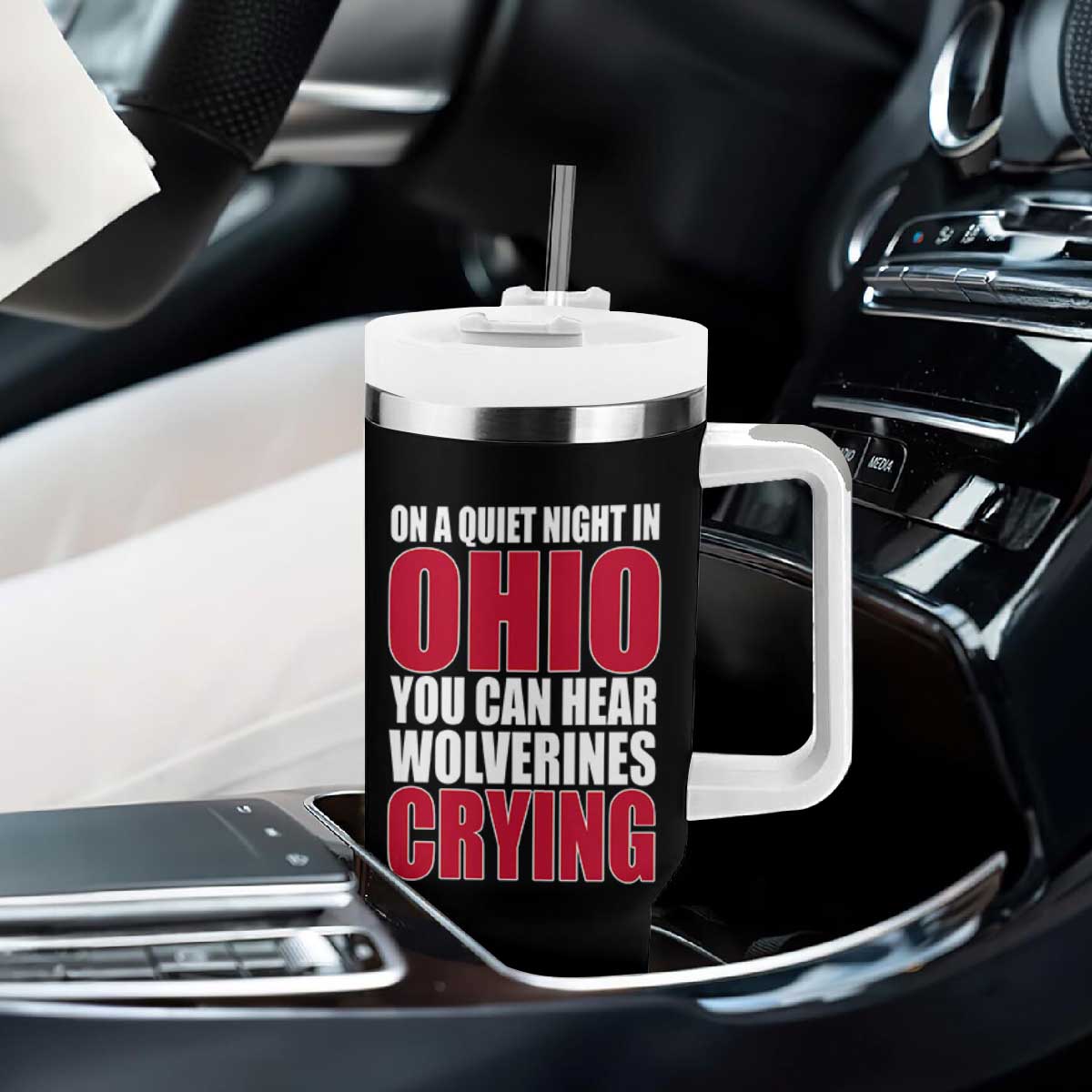 On A Quiet Night In Ohio You Can Hear Wolverines Crying Tumbler With Handle TS10 Print Your Wear
