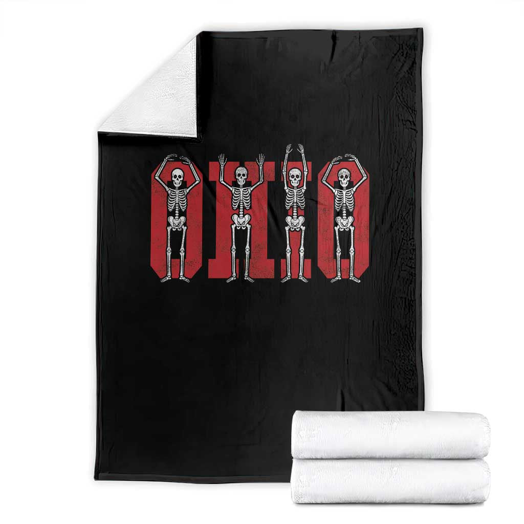 O-H-I-O State Throw Blanket Funny Skeletons Ohio Vintage Halloween Team TS10 Black Print Your Wear