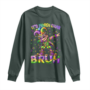 It's Mardi Gras Bruh Long Sleeve Shirt Dabbing Boy Kids TS10 Dark Forest Green Print Your Wear