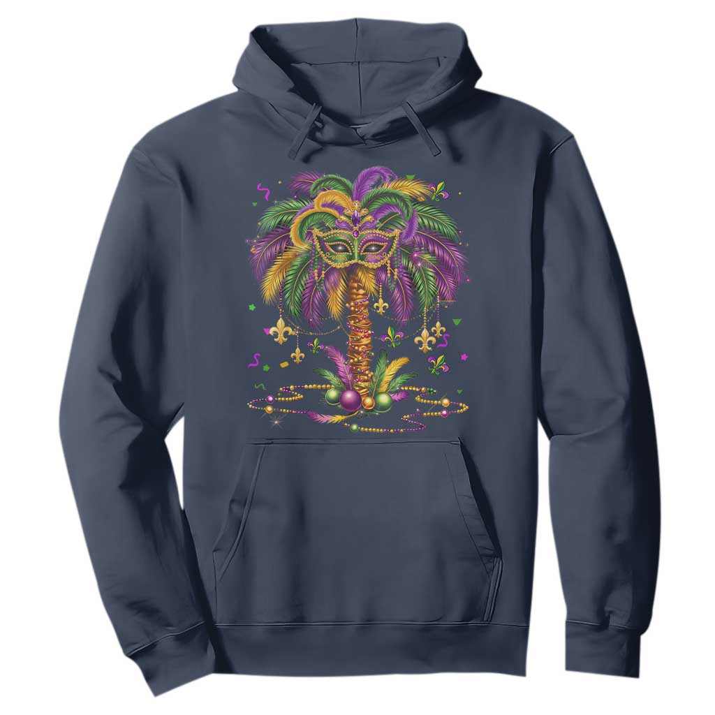 Mardi Gras Bead Tree Hoodie Carnival New Orleans Hawaiian Tropical Palm Tree 2025 TS10 Navy Print Your Wear