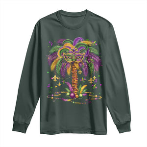 Mardi Gras Bead Tree Long Sleeve Shirt Carnival New Orleans Hawaiian Tropical Palm Tree 2025 TS10 Dark Forest Green Print Your Wear