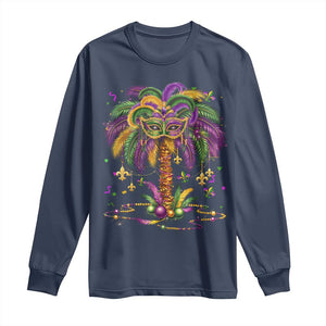 Mardi Gras Bead Tree Long Sleeve Shirt Carnival New Orleans Hawaiian Tropical Palm Tree 2025 TS10 Navy Print Your Wear