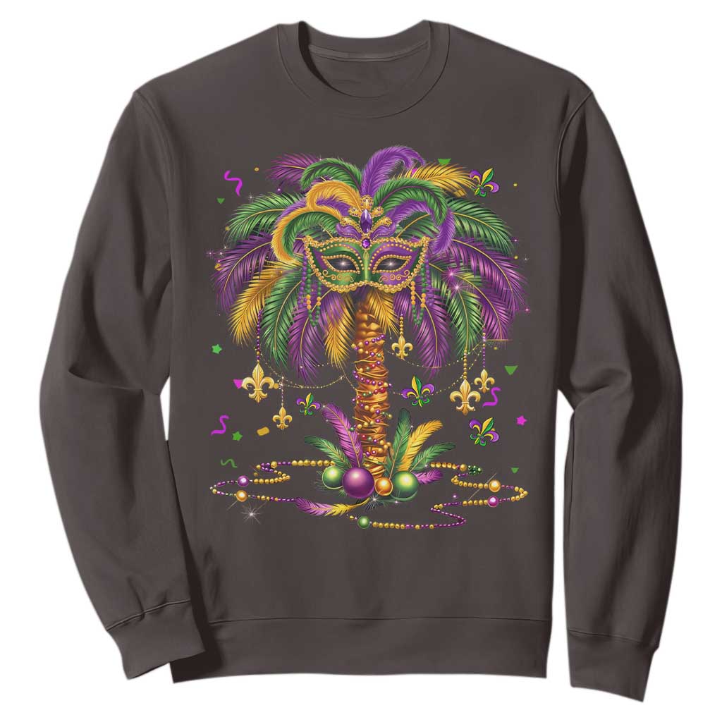 Mardi Gras Bead Tree Sweatshirt Carnival New Orleans Hawaiian Tropical Palm Tree 2025 TS10 Dark Chocolate Print Your Wear