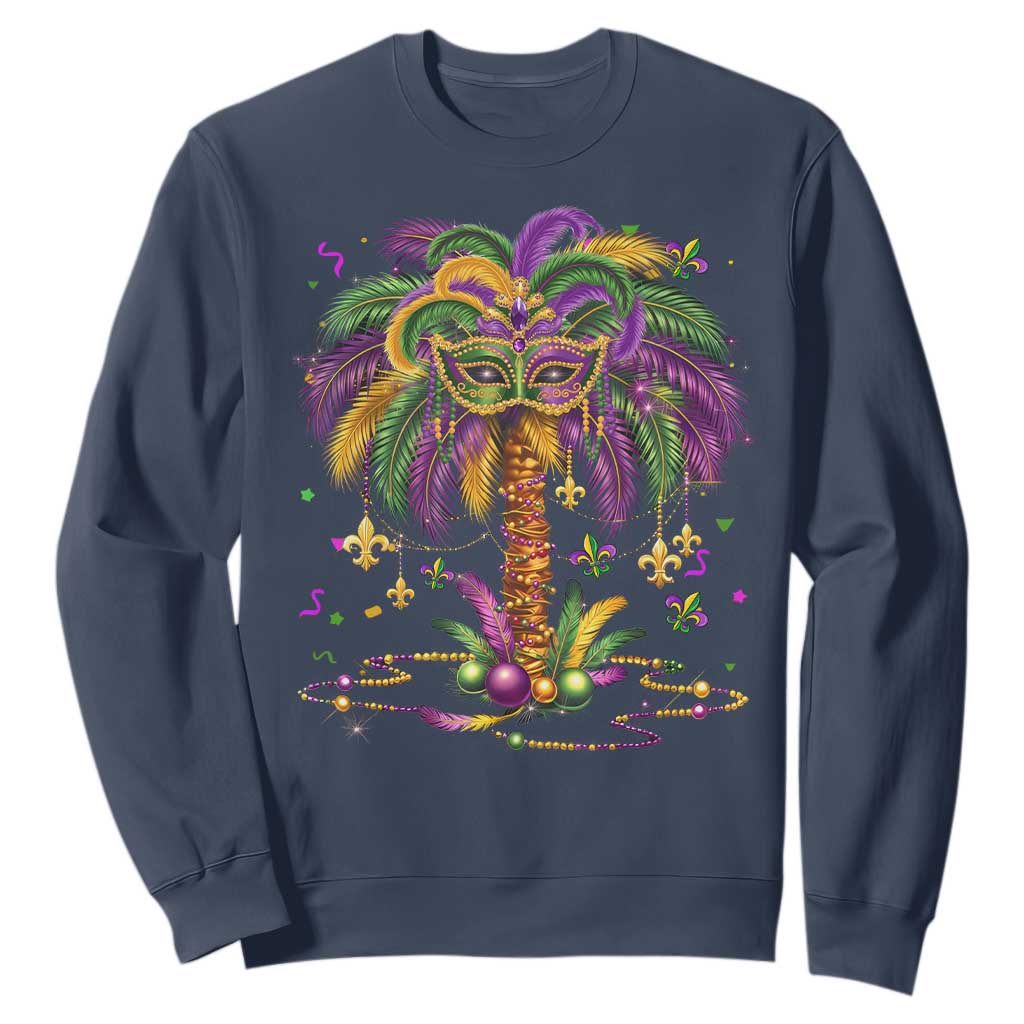 Mardi Gras Bead Tree Sweatshirt Carnival New Orleans Hawaiian Tropical Palm Tree 2025 TS10 Navy Print Your Wear