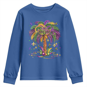 Mardi Gras Bead Tree Youth Sweatshirt Carnival New Orleans Hawaiian Tropical Palm Tree 2025 TS10 Royal Blue Print Your Wear
