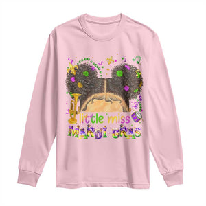 Little Miss Mardi Gras Afro Messy Bun Girls Long Sleeve Shirt TS10 Light Pink Print Your Wear