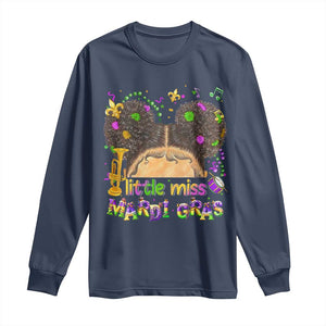 Little Miss Mardi Gras Afro Messy Bun Girls Long Sleeve Shirt TS10 Navy Print Your Wear