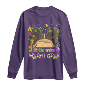 Little Miss Mardi Gras Afro Messy Bun Girls Long Sleeve Shirt TS10 Purple Print Your Wear