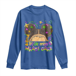 Little Miss Mardi Gras Afro Messy Bun Girls Long Sleeve Shirt TS10 Royal Blue Print Your Wear