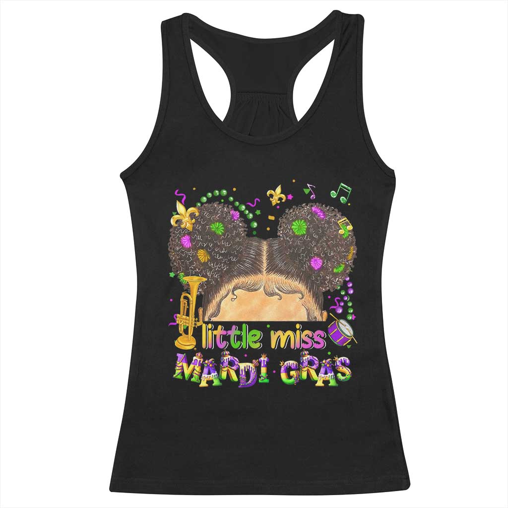 Little Miss Mardi Gras Afro Messy Bun Girls Racerback Tank Top TS10 Black Print Your Wear
