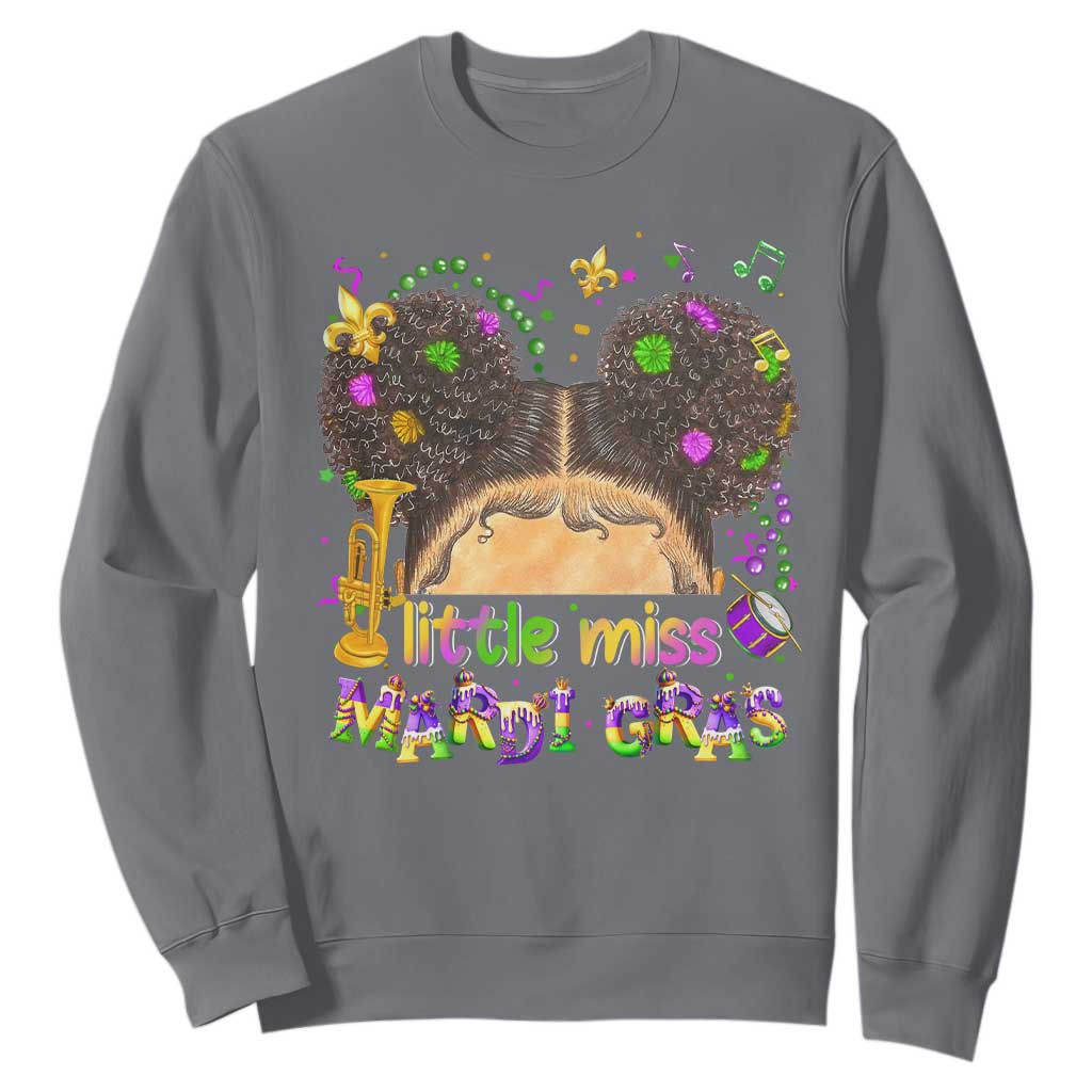 Little Miss Mardi Gras Afro Messy Bun Girls Sweatshirt TS10 Charcoal Print Your Wear