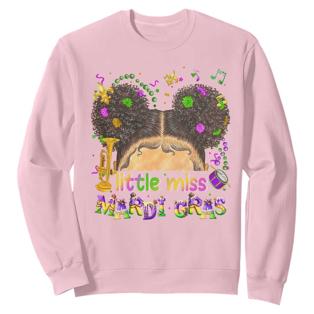 Little Miss Mardi Gras Afro Messy Bun Girls Sweatshirt TS10 Light Pink Print Your Wear