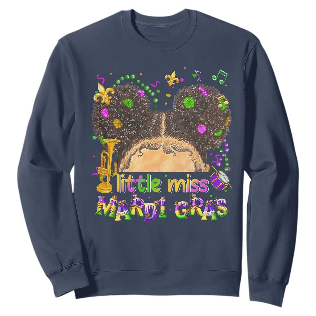 Little Miss Mardi Gras Afro Messy Bun Girls Sweatshirt TS10 Navy Print Your Wear