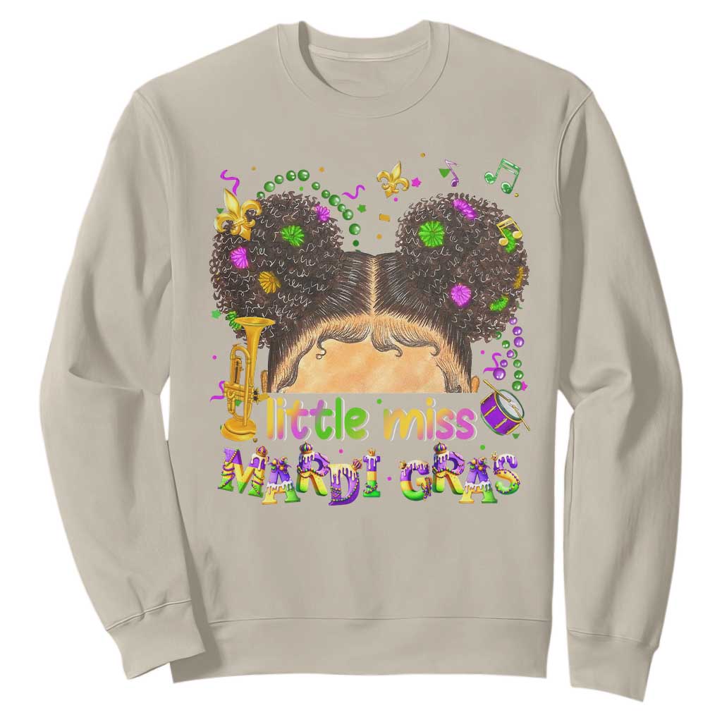 Little Miss Mardi Gras Afro Messy Bun Girls Sweatshirt TS10 Sand Print Your Wear