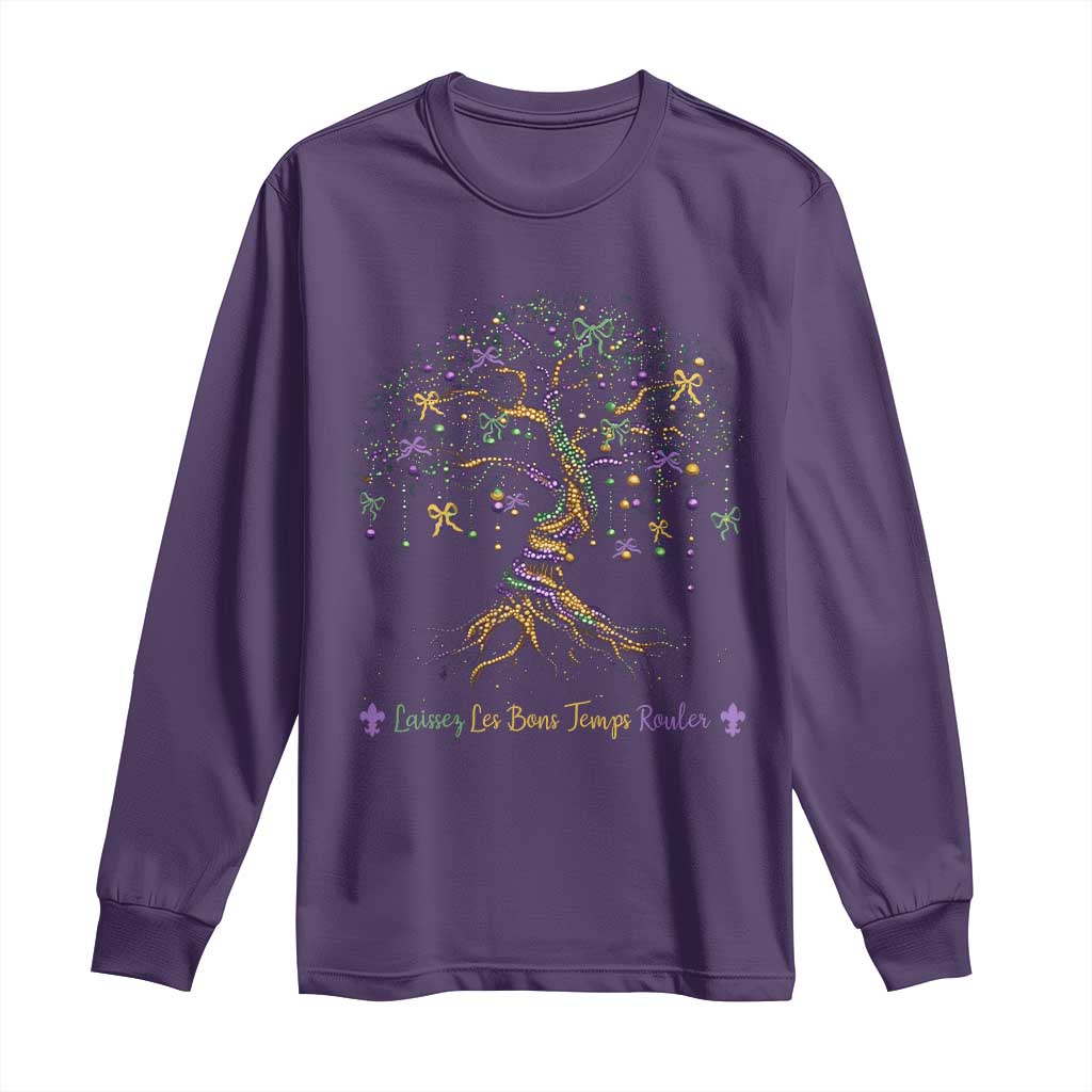 Coquette Bow Mardi Gras Bead Tree Long Sleeve Shirt Carnival New Orleans 2025 TS10 Purple Print Your Wear