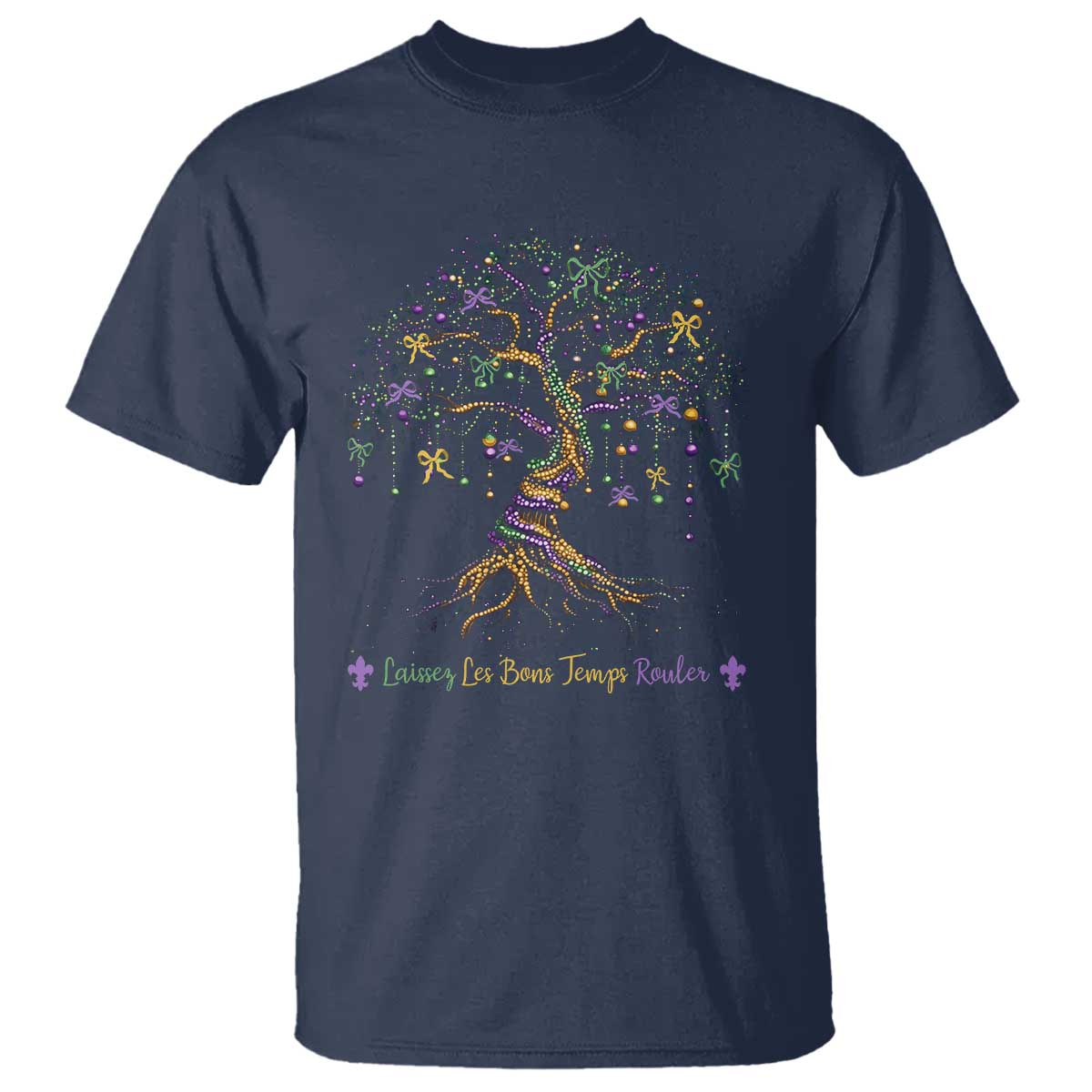 Coquette Bow Mardi Gras Bead Tree T Shirt Carnival New Orleans 2025 TS10 Navy Print Your Wear