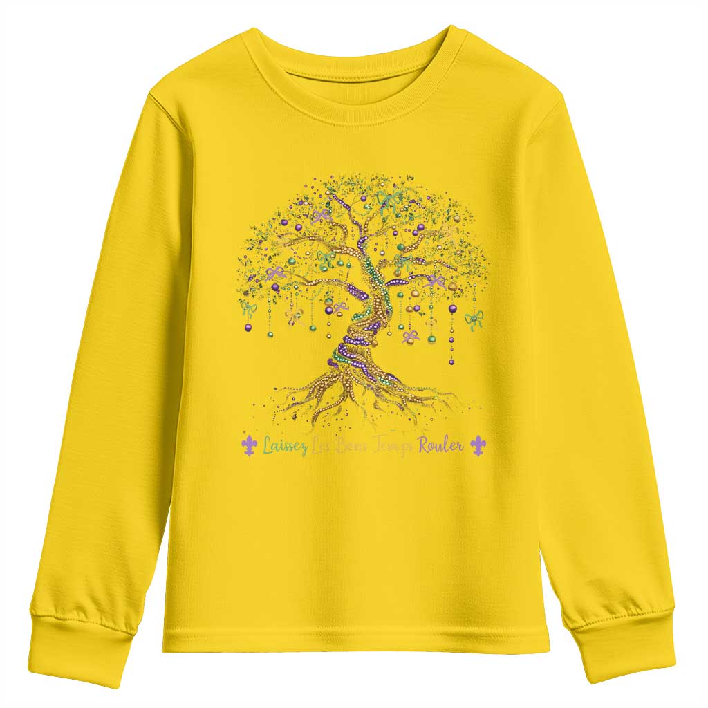 Coquette Bow Mardi Gras Bead Tree Youth Sweatshirt Carnival New Orleans 2025 TS10 Daisy Print Your Wear