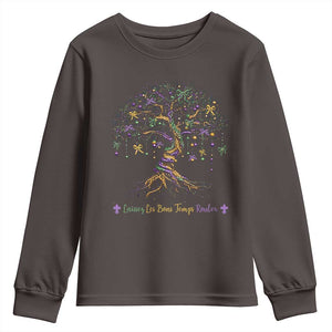 Coquette Bow Mardi Gras Bead Tree Youth Sweatshirt Carnival New Orleans 2025 TS10 Dark Chocolate Print Your Wear