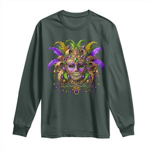 Mardi Gras Costume Sugar Skull Long Sleeve Shirt Carnival New Orleans Trip TS10 Dark Forest Green Print Your Wear