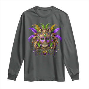 Mardi Gras Costume Sugar Skull Long Sleeve Shirt Carnival New Orleans Trip TS10 Dark Heather Print Your Wear