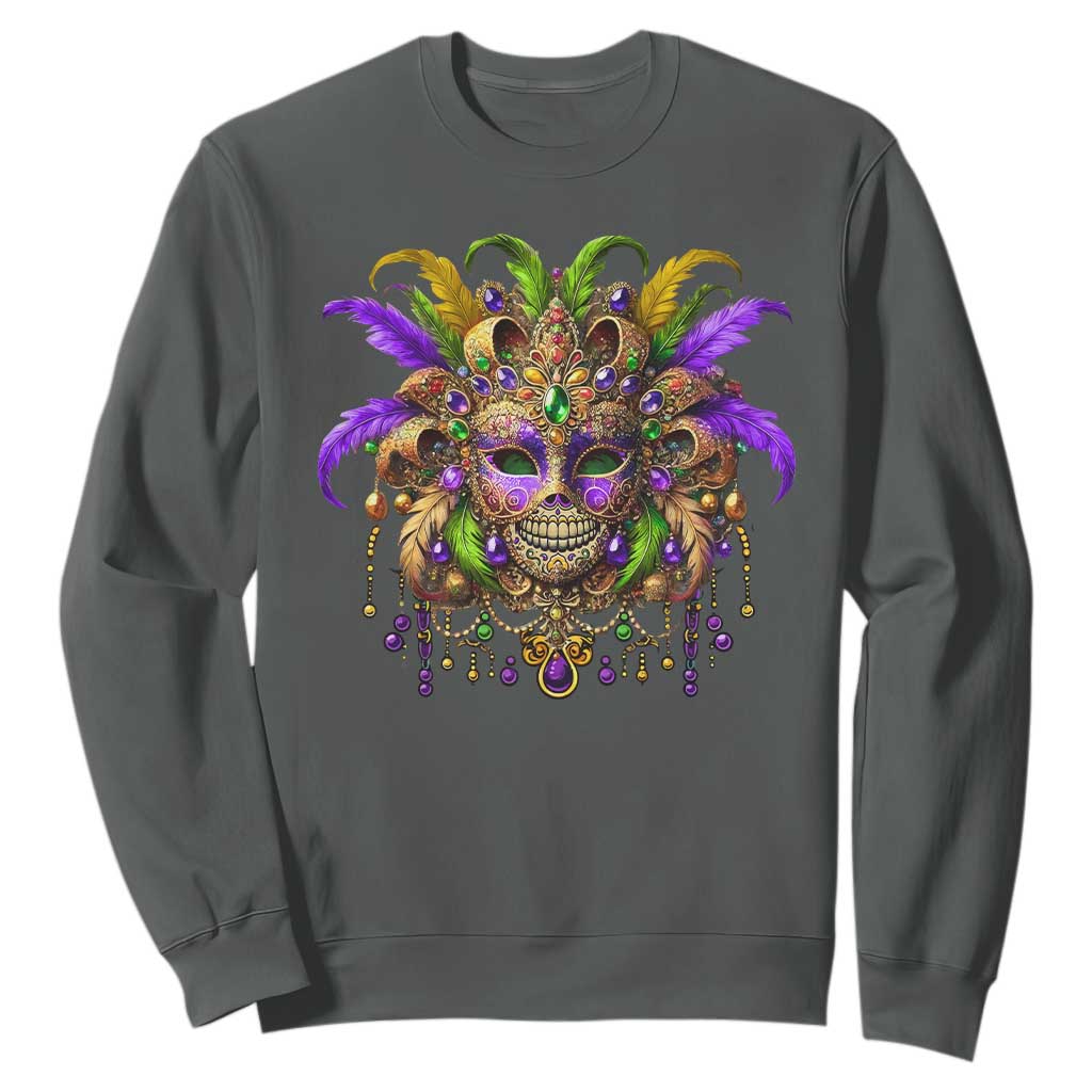 Mardi Gras Costume Sugar Skull Sweatshirt Carnival New Orleans Trip TS10 Dark Heather Print Your Wear