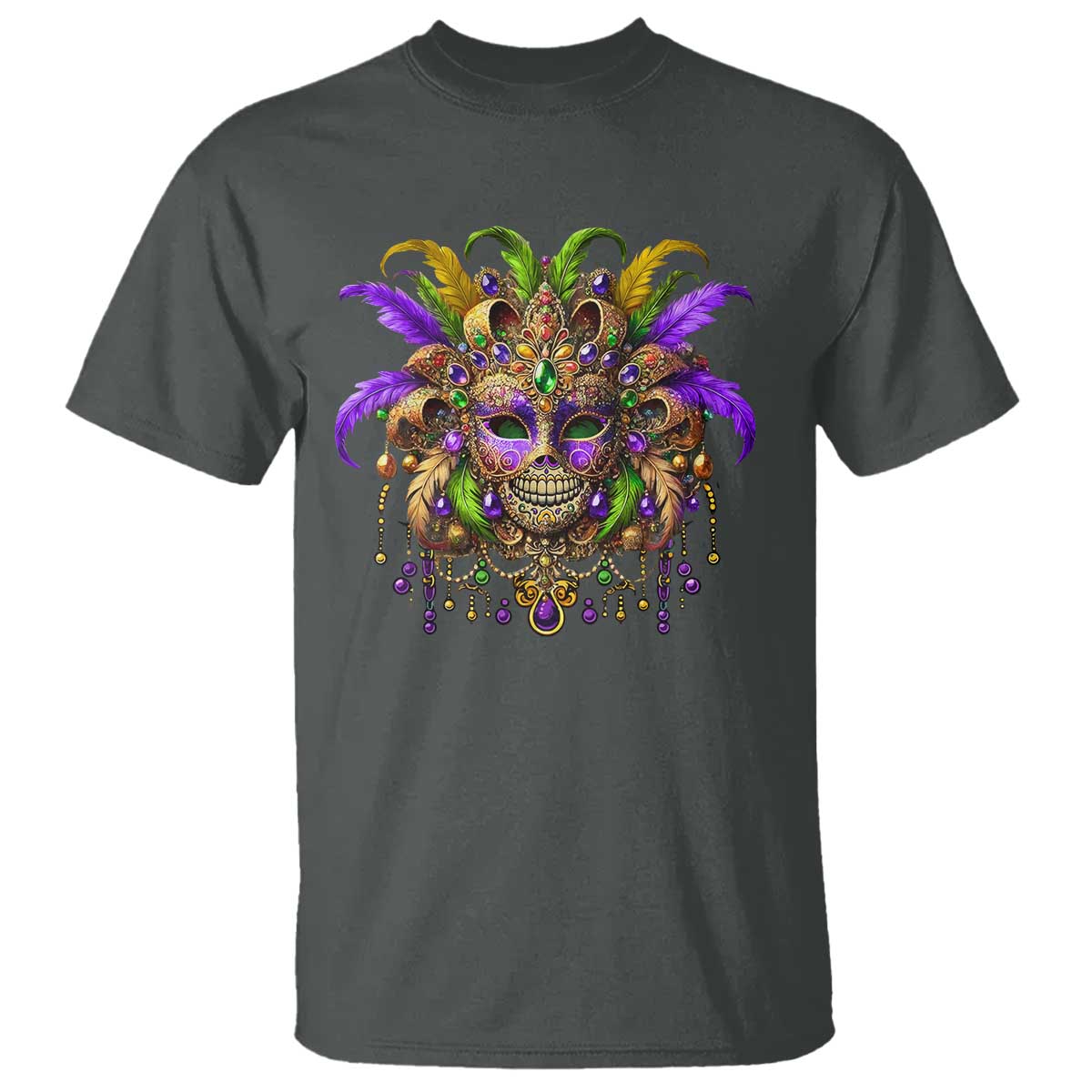 Mardi Gras Costume Sugar Skull T Shirt Carnival New Orleans Trip TS10 Dark Heather Print Your Wear