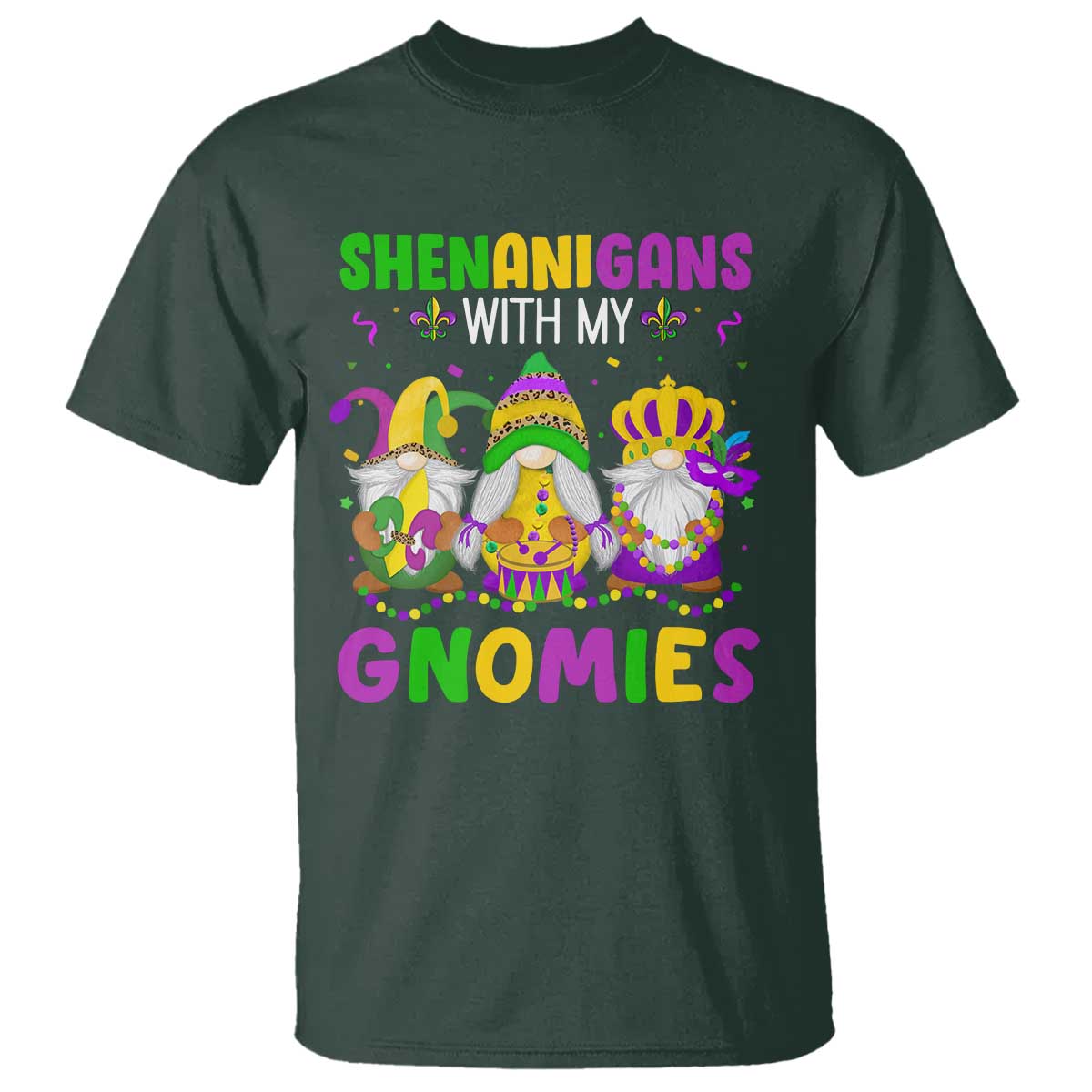 Carnival Mardi Gras T Shirt Leopard Gnomes New Orleans Trip TS10 Dark Forest Green Print Your Wear