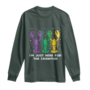 Carnival Mardi Gras Long Sleeve Shirt I'm Just Here For The Crawfish TS10 Dark Forest Green Print Your Wear