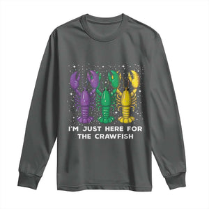 Carnival Mardi Gras Long Sleeve Shirt I'm Just Here For The Crawfish TS10 Dark Heather Print Your Wear