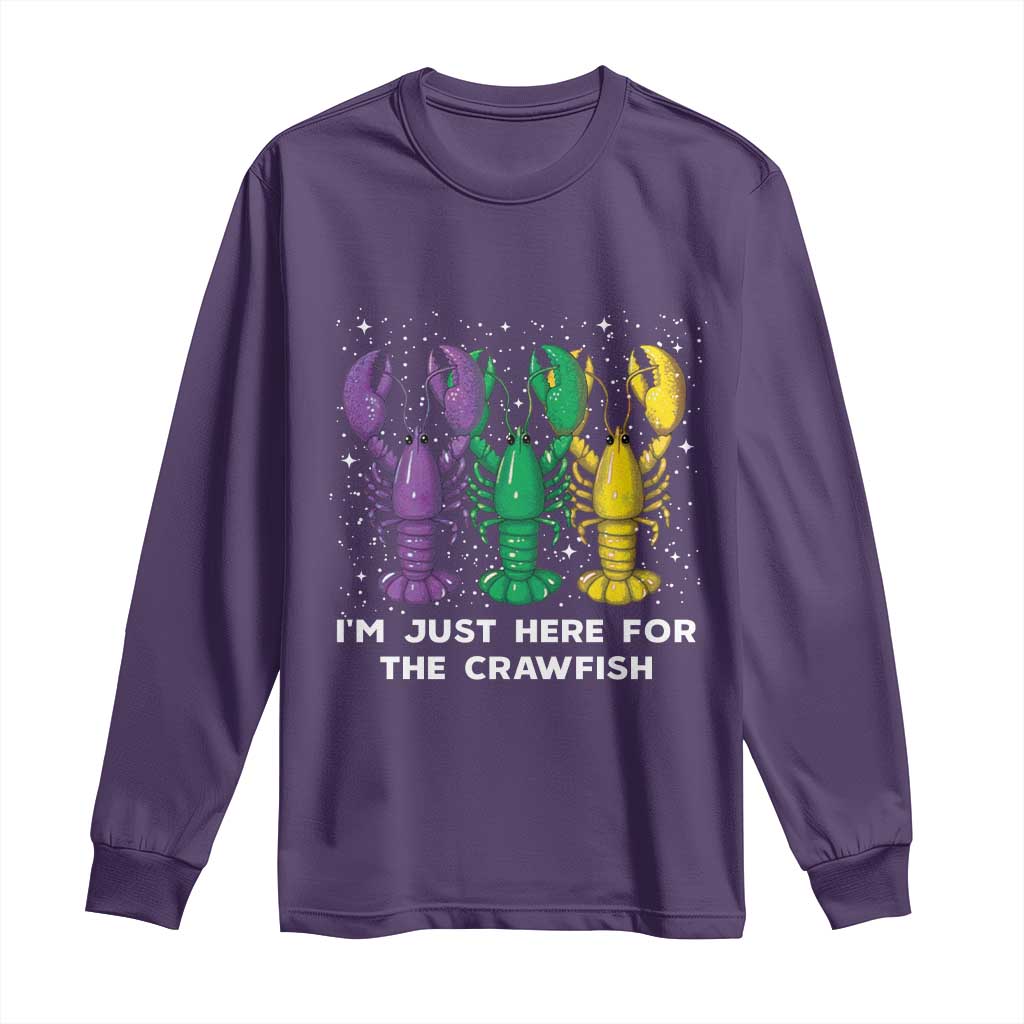 Carnival Mardi Gras Long Sleeve Shirt I'm Just Here For The Crawfish TS10 Purple Print Your Wear