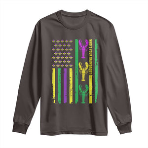 Funny Mardi Gras Crawfish Long Sleeve Shirt Whos Your Crawdaddy USA American Flag Carnival TS10 Dark Chocolate Print Your Wear