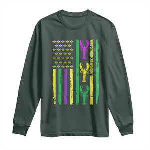 Funny Mardi Gras Crawfish Long Sleeve Shirt Whos Your Crawdaddy USA American Flag Carnival TS10 Dark Forest Green Print Your Wear