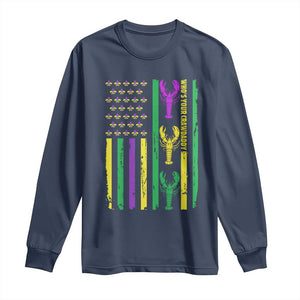 Funny Mardi Gras Crawfish Long Sleeve Shirt Whos Your Crawdaddy USA American Flag Carnival TS10 Navy Print Your Wear