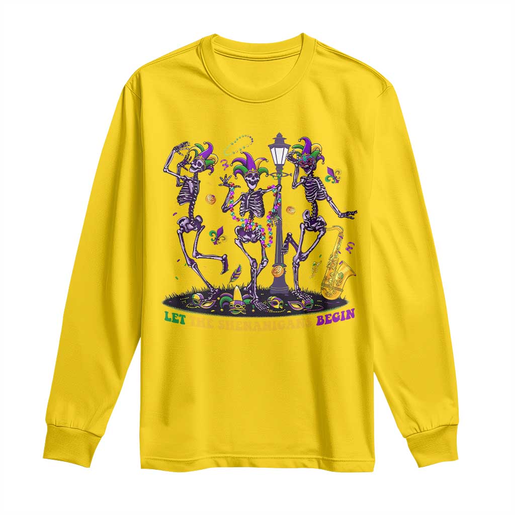 Funny Mardi Gras Long Sleeve Shirt Dancing Skeleton Let The Shenanigans Begin TS10 Daisy Print Your Wear