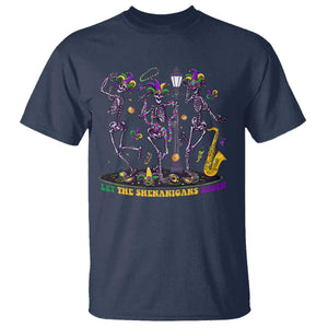 Funny Mardi Gras T Shirt Dancing Skeleton Let The Shenanigans Begin TS10 Navy Print Your Wear