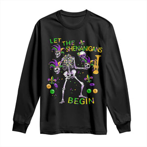 Funny Mardi Gras Long Sleeve Shirt Let The Shenanigans Begin Juggling Skeleton TS10 Black Print Your Wear