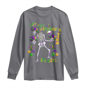 Funny Mardi Gras Long Sleeve Shirt Let The Shenanigans Begin Juggling Skeleton TS10 Charcoal Print Your Wear