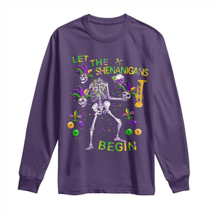 Funny Mardi Gras Long Sleeve Shirt Let The Shenanigans Begin Juggling Skeleton TS10 Purple Print Your Wear