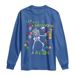 Funny Mardi Gras Long Sleeve Shirt Let The Shenanigans Begin Juggling Skeleton TS10 Royal Blue Print Your Wear