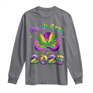 Happy Mardi Gras 2025 Long Sleeve Shirt Masquerade Mask Carnival New Orleans Trip TS10 Charcoal Print Your Wear