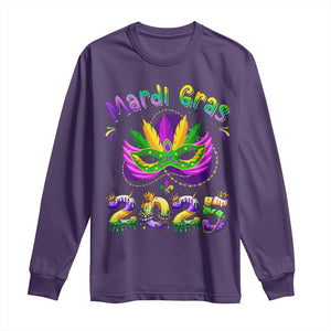 Happy Mardi Gras 2025 Long Sleeve Shirt Masquerade Mask Carnival New Orleans Trip TS10 Purple Print Your Wear